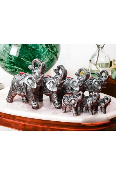 e-life shop Lüks Motif Işlemeli Taşlı 7’li Fil Heykeli Biblo Hediyelik Dekora...