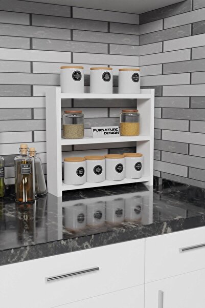 FurnatureDesign Tezgah Üstü Çok Amaçlı Baharatlık 3 Raflı Mutfak Rafı 40x10 c...
