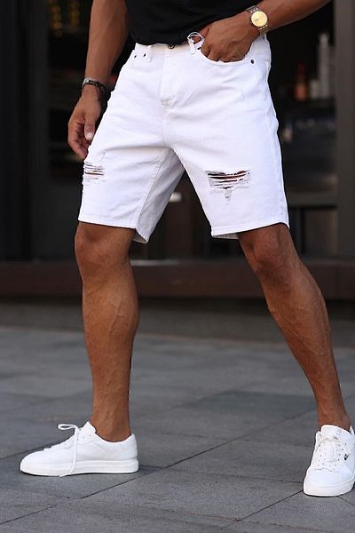 NO61 Boyfriend Άνετο Μοντέλο Λευκό Σκισμένο Μοντέλο Τζιν Κάπρι Σορτς