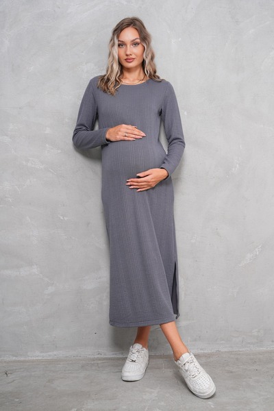 Miss Dünya Lissa Hamile ve Lohusa Uzun Kol Saç Örgü Desenli Elbise