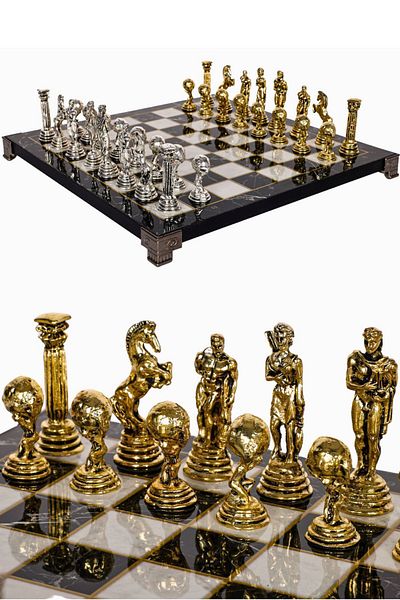 Cooper Chess 30cm Marble Patterned Metal Chess Set - Titan Atlas and Hercules Figures