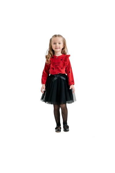 Via Baby Girl-Child Velvet Blouse Elastic Waist Lined Tulle Skirt Set