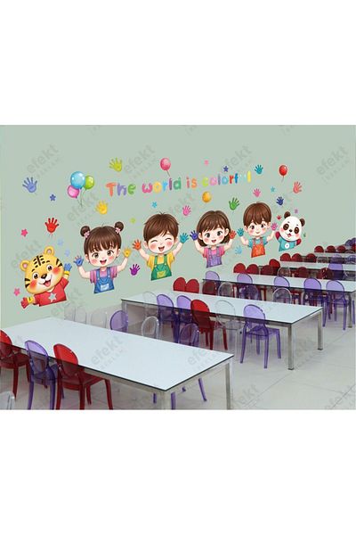 efekt reklam Children's Colorful World Kindergarten-Nursery Children's Room Wall Adhesive Sticker Set