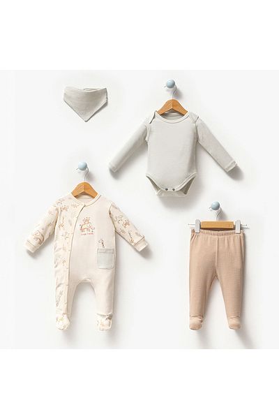 limebabies 0-3 Months Baby Boy Cotton Jungle Friends 4-Piece Baby Set