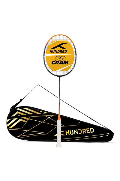 Hundred N-ERGY 80 Carbon Fibre Strung Badminton Racket with Full Racket Cover (Black/Orange)