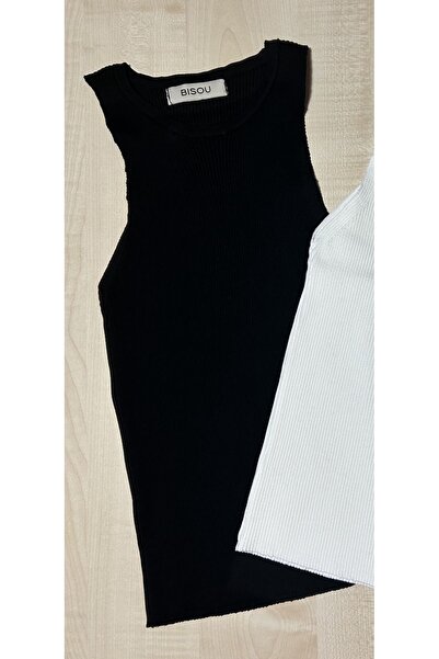 Bisou Ribbed Halter Sleeve Knitwear Blouse