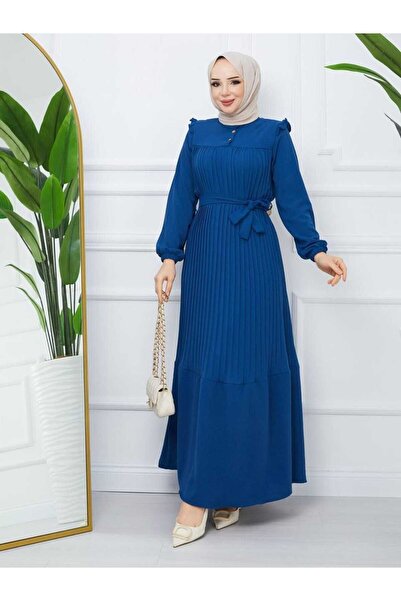 SHUKUR Omuzu Frıfrılı Piliseli Elbise