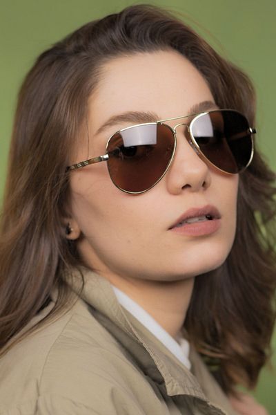 LUNOX Damla Unisex Gold Brown Sunglasses Polarized