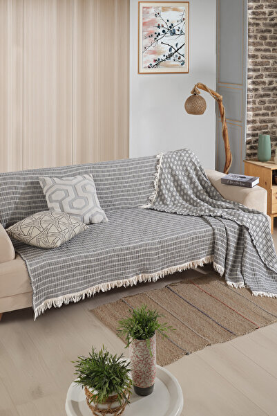 SOFTKİSS Dört Kat Jakarlı İpliği Boyalı Müslin Koltuk Örtüsü 180 x 300 Cm.