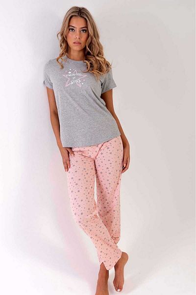 New Pajamas Set de pijamale cu fustă ovală cu mânecă scurtă cu model de stea cu pulbere gri - decolteu