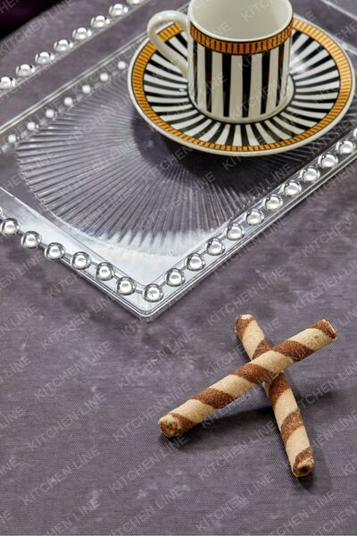 Kitchen Line 6 ADET Dikdörtgen Boncuklu Mika Sunum Tepsisi, Kahve Sunum Tepsisi, Boncuk Tepsi, Kahve Sunumu