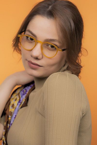 LUNOX Lucia Matte Mustard Unisex Screen Glasses - Black Handle Detailed