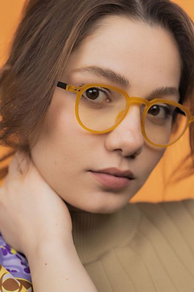 LUNOX Lucia Matte Mustard Unisex Screen Glasses - Black Handle Detailed