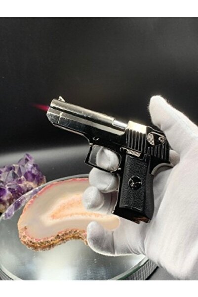 Genel Markalar Desert Eagle Modeli Dekoratif Pürmüz Alevli Hediye Kutulu Siyah Renk Silah Görünümlü Çakmak