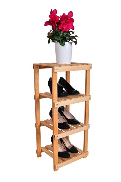 Tahta Bahçesi El Yapımı Ahşap 4 Katlı Köşe Ayakkabılık