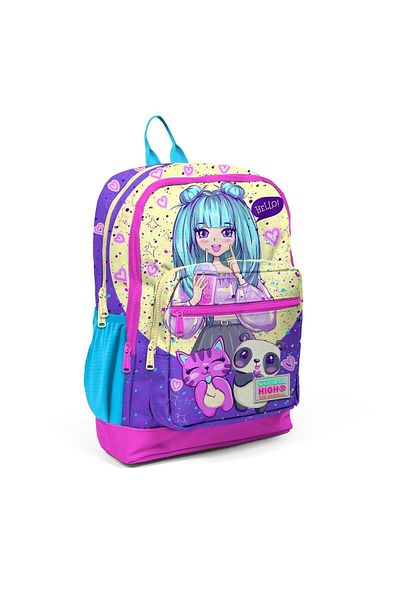 Yaygan Coral High Kids - Purple Pink Anime Patterned Girl's 3-piece School Bag Set