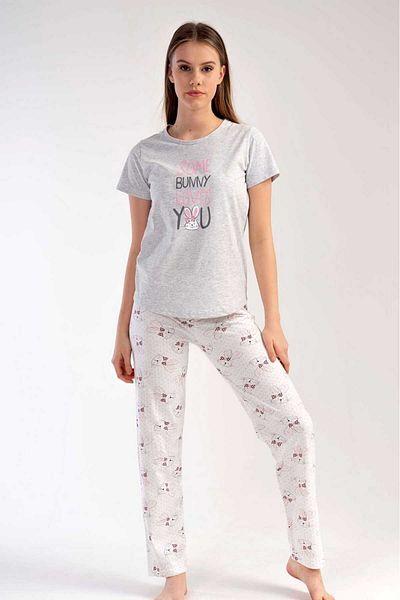New Pajamas Set de pijamale pentru femei, cu decolteu rotund, cu model gri, cu tiv oval, cu mânecă scurtă