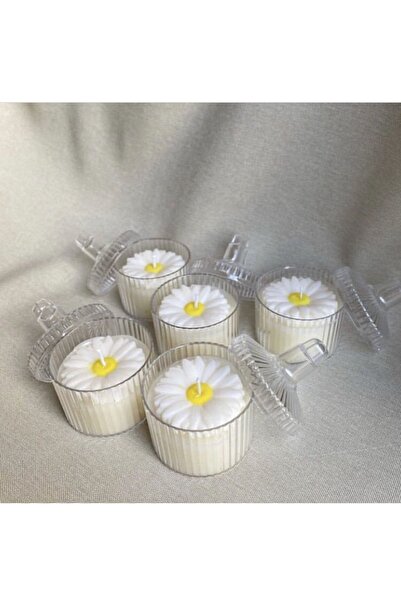 aksenbirstore Kapaklı Kutu Mum 5’Li Papatya Dekorlu Şekerlik Mum