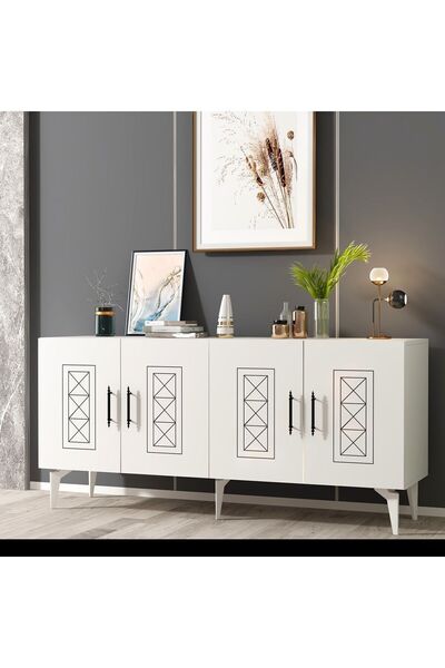 cantek dizayn SHUMENN KONSOL LAZER DESENLİ ,  4 KAPAKLI - BEYAZ