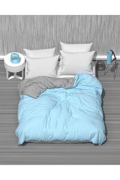 MODELHOME Husă de pilota dublă, în două culori (albastru - gri) din bumbac Ranforce, husă de pilota (200 x 230 cm)