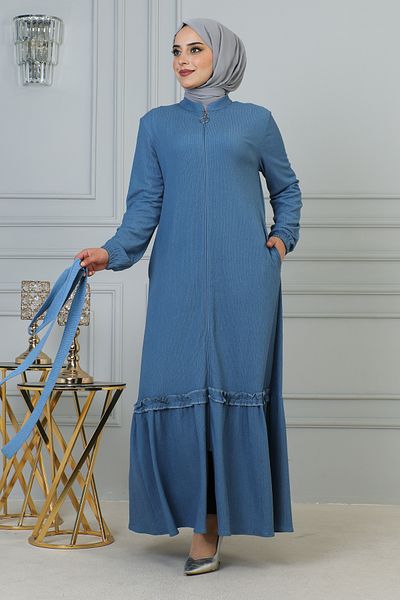 Moda Ebva Light Blue Ferace-5544 - with Frill Detail and Zipper