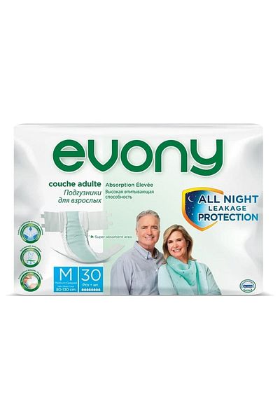 Evony Adult Patient Diapers with Waistband Medium 30 Pack