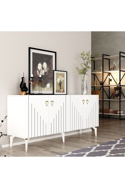 cantek dizayn MEDDA LAZER ÇİZGİLİ KONSOL BEYAZ-ALTIN