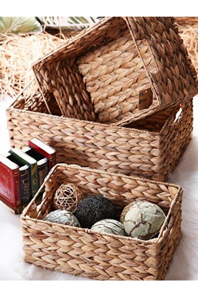 CasaLinda Hasır Büyük Boy Dikdörtgen Real Organizer Sepet