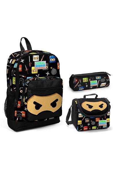 Coral High Ninja Printed Boys' 3-Piece Primary School Bag Set