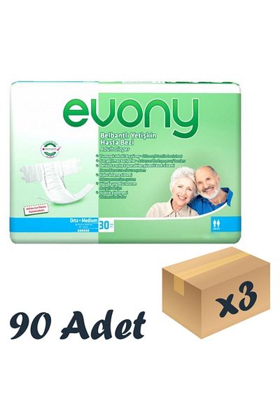 Evony Adult Patient Diapers with Waistband Medium 3 Packs of 30 90 Pieces