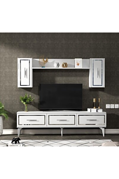 cantek dizayn VANESSA TV ÜNİTESİ TAKIMI BEYAZ-GÜMÜŞ
