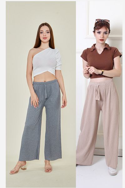 Rudaconcept GREY-CREAM 2 buc. Pantaloni de pijama confortabili din velur - Set de 2 pantaloni de pijama confortabili