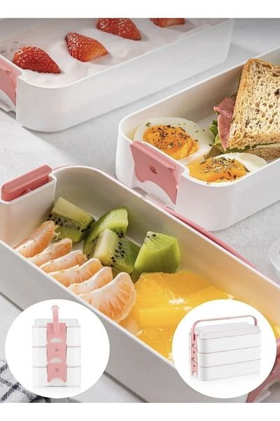 Panoramas Home Pink White 3 Layer Compartment Student Nutrition School Storage Container Business Lunch Box Picnic Container Breakfast