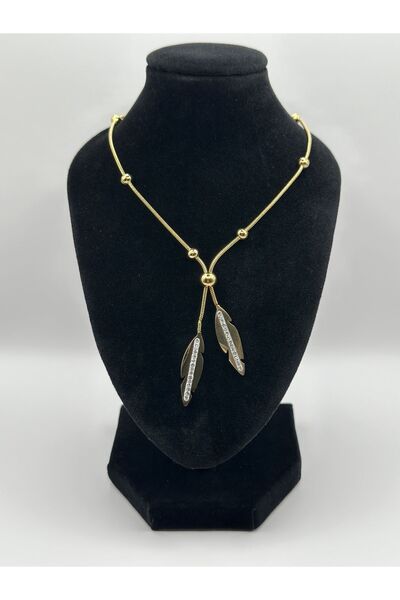 Arnes Jewelry Steel Zircon Stone Leaf Necklace
