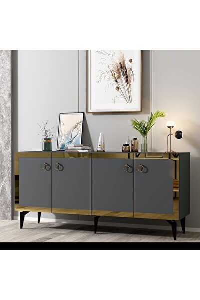 cantek dizayn PONNY LAZER PLEKSİ DESENLİ KONSOL ANTRASİT-ALTIN