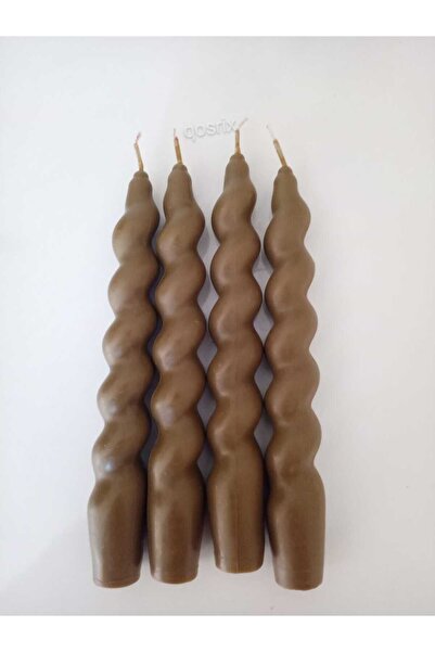 qosrix 4'lü Kahverengi Italyan Burgulu Şamdan Mumu Doğal Soya Kokulu Uzun Kon...