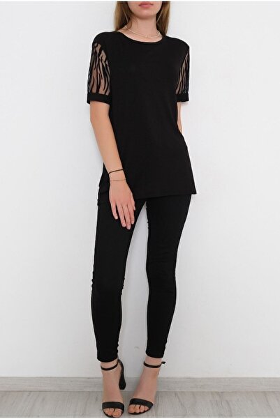 Te&Te Kadın Kolları Transparan Zebra Desenli Bluz