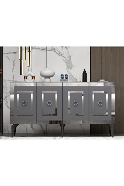 cantek dizayn Karrya Konsol 4 Kapaklı Raflı Antrasit-gümüş