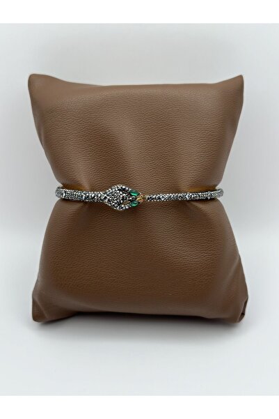 Arnes Jewelry Çelik Zirkon Taşlı Yılan Kelepçe Bileklik