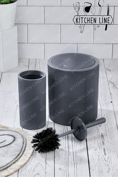 Kitchen Line Set coș de gunoi rotund și perie de toaletă - Set de baie gri închis