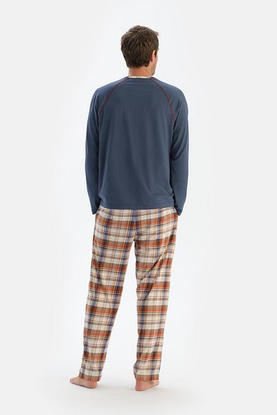 Dagi Langarm-Pyjama-Set aus dunkelblauem T-Shirt und Hose – Rundhalsausschnitt