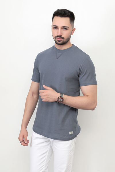 JB John Borners Мъжка тениска - тъмносиня, без щампа, О-образно деколте, стан...