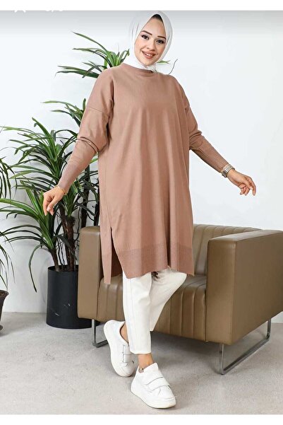 Sfg Life Moda Γυναικεία φούστα με λαιμόκοψη ποδηλατικού τύπου με σχισμή, κομψή, μερσεριζέ, χαλαρή πλεκτή τουνίκ