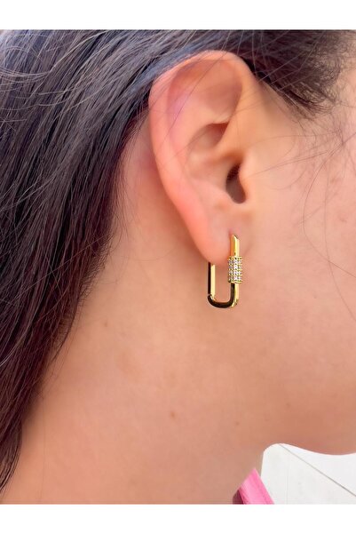 LUCIAPARLA MİNİMAL DİKDÖRTGEN ÇELİK TAŞ DETAYLI KÜPE