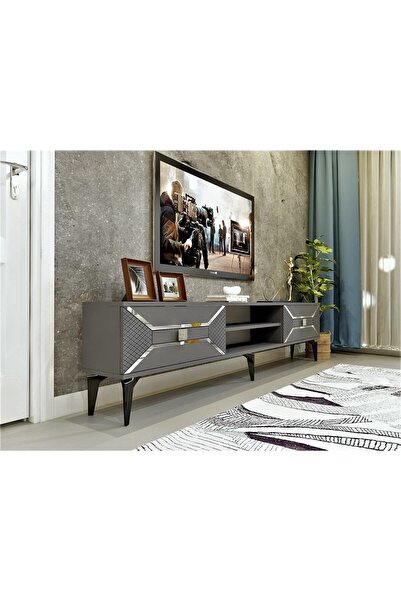 DEMONTE DECOR 2 Raflı, 2 Kapaklı Yumedi Tv Sehpası (ALT MODÜL) Antrasit-gümüş