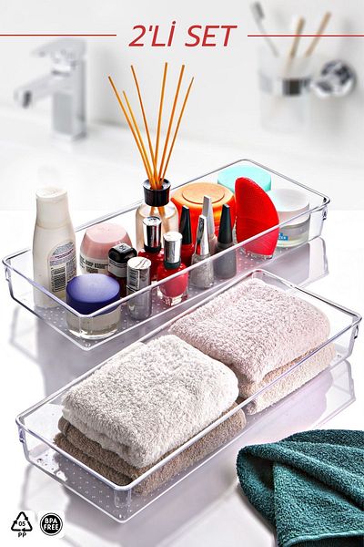 Nandy Home Σετ 2 Clear Organizer - Organizer μπάνιου πολλαπλών χρήσεων