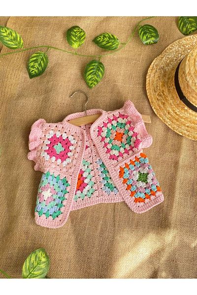 El örgüsü Baby Kids Vest - Hand Knitted Motif