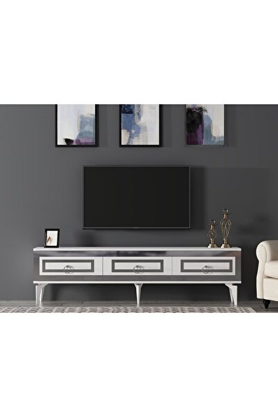 DEMONTE DECOR Karya 180 Cm Tv Sehpası Beyaz Gümüş