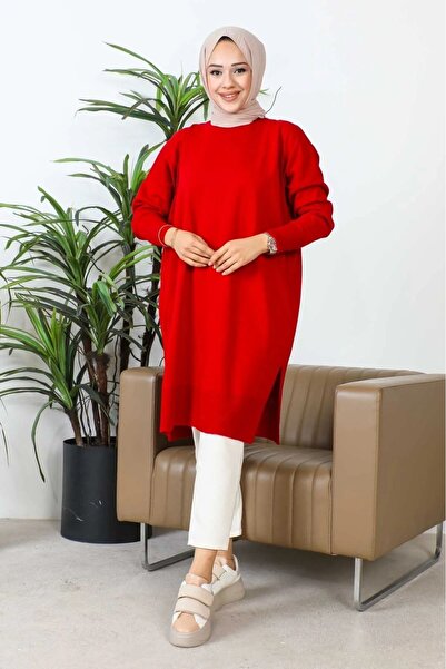 Sfg Life Moda KADIN BİSİKLET YAKA ETEĞİ YIRTMAÇLI ŞIK MERSERİZE SALAŞ TRİKO TUNİK