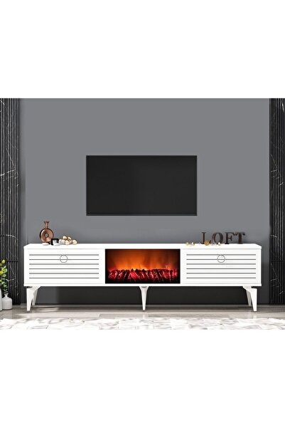 DEMONTE DECOR ARONA TV SEHPASI (ALT MODÜL) ŞÖMİNELİ BEYAZ